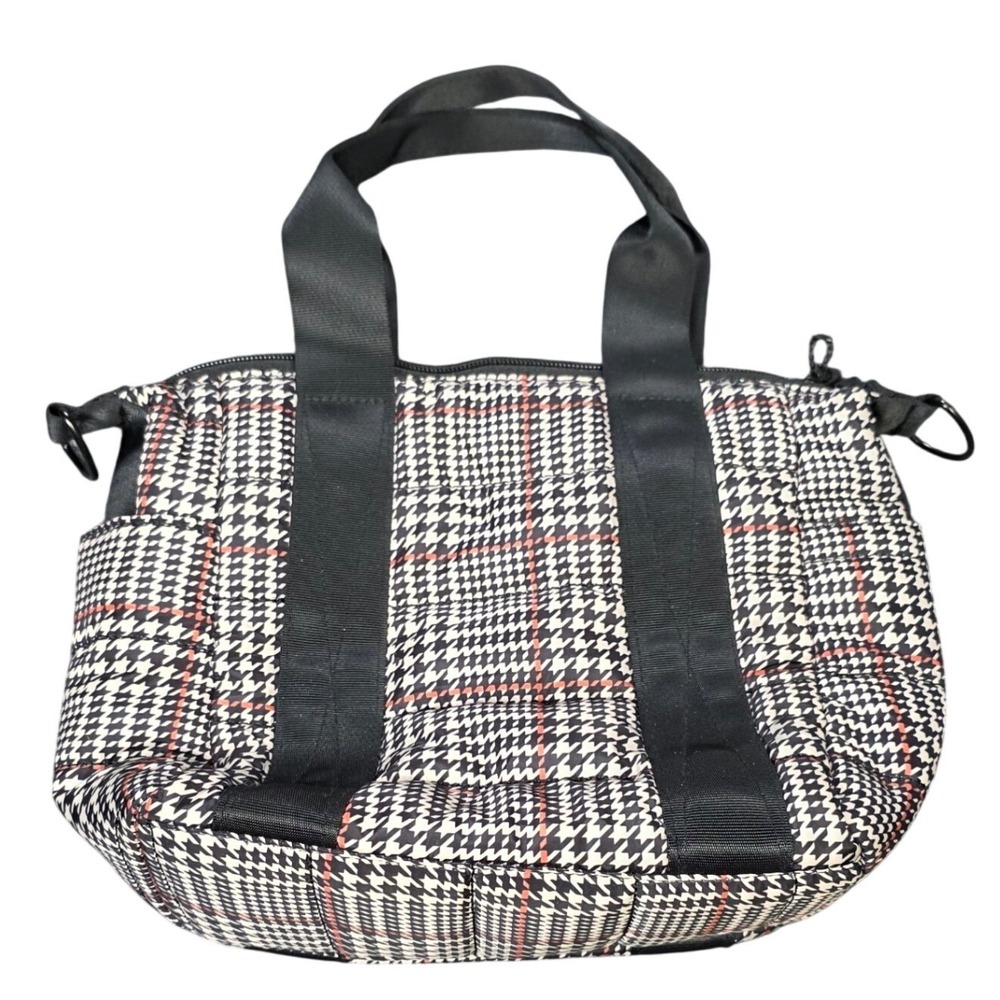 MYTAGALONGS Quilted Puffer Tote Bag‎ Women's Black White Houndstooth Red Accents